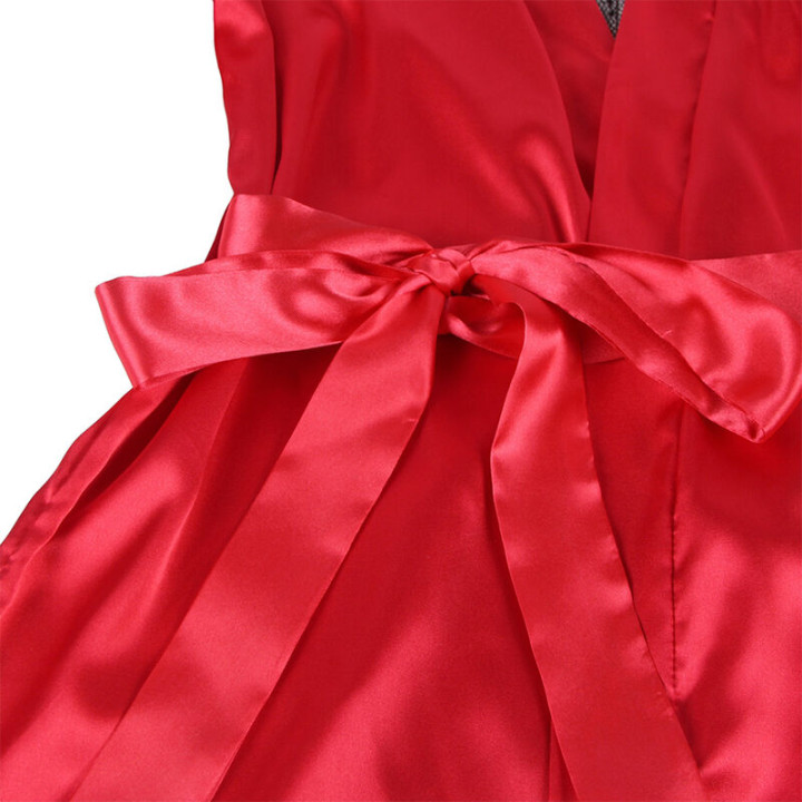 SUBBLIME 954024 CAMISON DE ENCAJE ESPALDA TRANSPARENTE TANGA ROJO NEGRO L XL