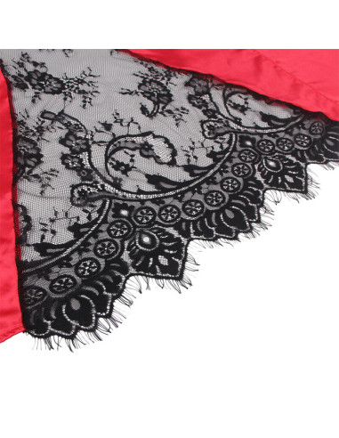 SUBBLIME 954024 CAMISON DE ENCAJE ESPALDA TRANSPARENTE TANGA ROJO NEGRO L XL