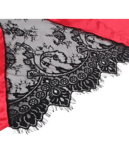 SUBBLIME 954024 CAMISON DE ENCAJE ESPALDA TRANSPARENTE TANGA ROJO NEGRO L XL