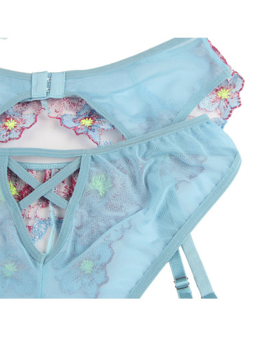 SUBBLIME 954109 SUJETADOR PANTIES CON LIGUERO DISENO FLORAL AZUL S M
