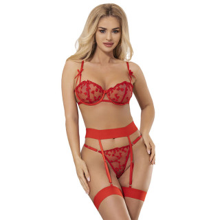 SUBBLIME 954321 SUJETADOR TANGA LIGUEROS ESTAMPADO DE CORAZONES ROJO S M