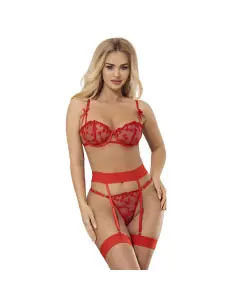 SUBBLIME 954321 SUJETADOR TANGA LIGUEROS ESTAMPADO DE CORAZONES ROJO S M