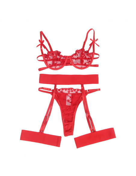 SUBBLIME 954321 SUJETADOR TANGA LIGUEROS ESTAMPADO DE CORAZONES ROJO S M