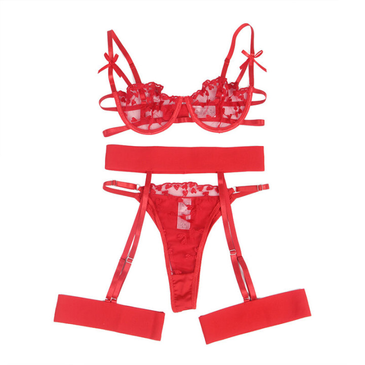 SUBBLIME 954321 SUJETADOR TANGA LIGUEROS ESTAMPADO DE CORAZONES ROJO S M