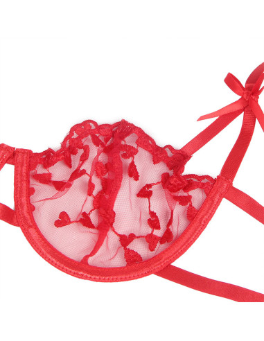 SUBBLIME 954338 SUJETADOR TANGA LIGUEROS ESTAMPADO DE CORAZONES ROJO L XL