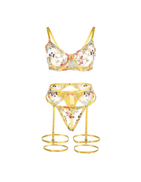 SUBBLIME 954345 SUJETADOR TANGA LIGUEROS DISENO FLORAL AMARILLO S M