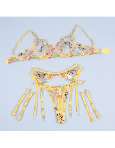 SUBBLIME 954345 SUJETADOR TANGA LIGUEROS DISENO FLORAL AMARILLO S M