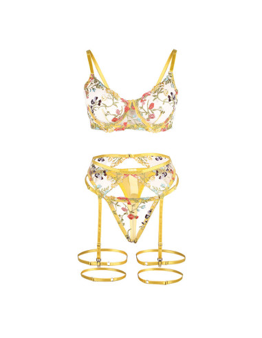 SUBBLIME 954352 SUJETADOR TANGA LIGUEROS DISENO FLORAL AMARILLO L XL
