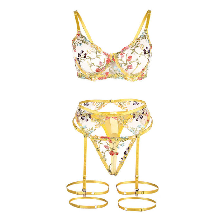 SUBBLIME 954352 SUJETADOR TANGA LIGUEROS DISENO FLORAL AMARILLO L XL