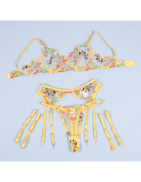 SUBBLIME 954352 SUJETADOR TANGA LIGUEROS DISENO FLORAL AMARILLO L XL SUBBLIME 954352 SUJETADOR TANGA LIGUEROS DISENO FLORAL AMARILLO L XL