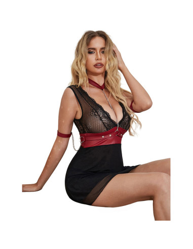 SUBBLIME 954420 VESTIDO BONDAGE DE ENCAJE NEGRO S M