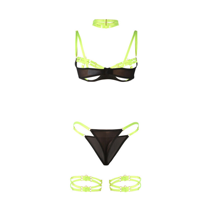 SUBBLIME 955281 SET SUJETADOR CON COLLAR Y DETALLES PARA PIERNAS VERDE FLUORESCENTE L XL