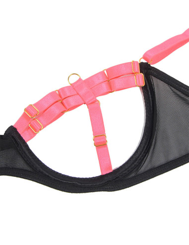 SUBBLIME 955298 SET SUJETADOR CON COLLAR Y DETALLES PARA PIERNAS ROSA FLUORESCENTE S M