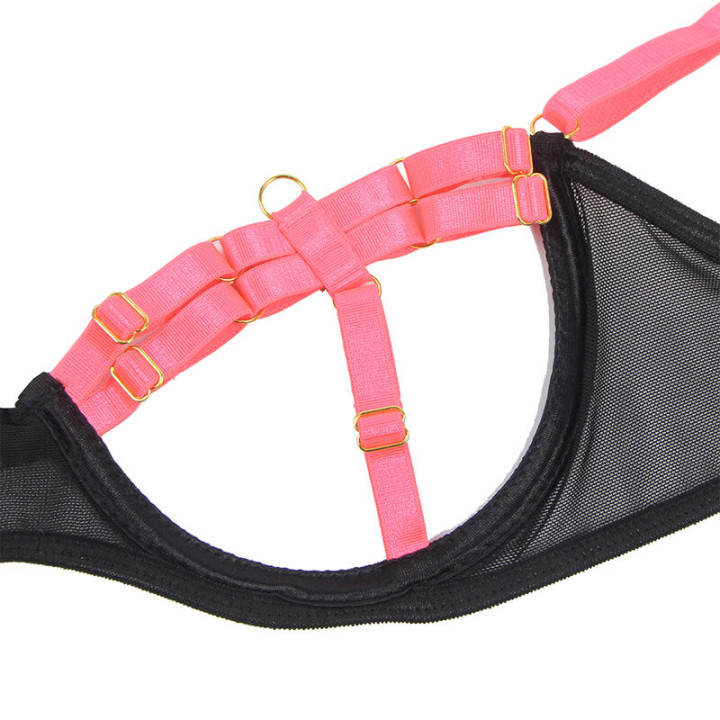 SUBBLIME 955298 SET SUJETADOR CON COLLAR Y DETALLES PARA PIERNAS ROSA FLUORESCENTE S M