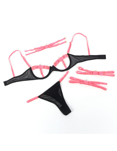 SUBBLIME 955304 SET SUJETADOR CON COLLAR Y DETALLES PARA PIERNAS ROSA FLUORESCENTE L XL