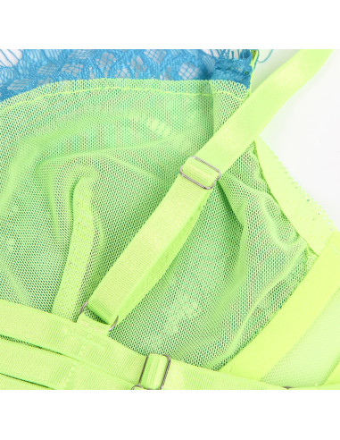 SUBBLIME 955328 SET SUJETADOR CON ENCAJE Y LIGUEROS VERDE Y AZUL L XL