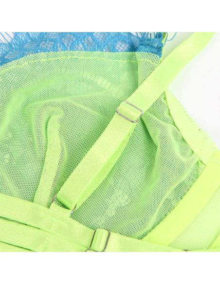 SUBBLIME 955328 SET SUJETADOR CON ENCAJE Y LIGUEROS VERDE Y AZUL L XL