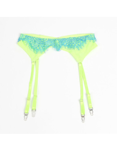 SUBBLIME 955328 SET SUJETADOR CON ENCAJE Y LIGUEROS VERDE Y AZUL L XL