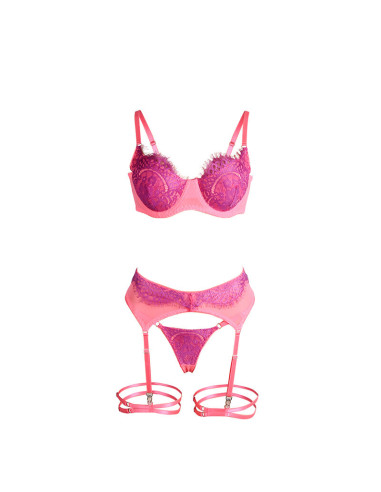 SUBBLIME 955366 SET SUJETADOR CON ENCAJE Y LIGUEROS ROSA Y MORADO L XL
