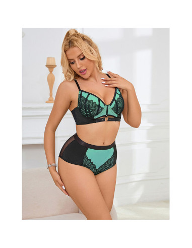 SUBBLIME 955557 CONJUNTO SUJETADOR CON CREMALLERA DE MALLA DE CHAROL VERDE S M