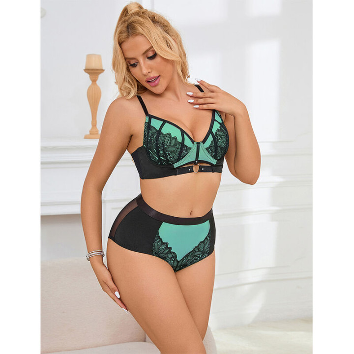 SUBBLIME 955564 CONJUNTO SUJETADOR CON CREMALLERA DE MALLA DE CHAROL VERDE L XL