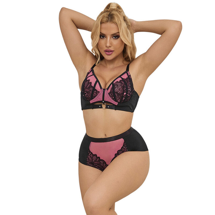 SUBBLIME 955571 CONJUNTO SUJETADOR CON CREMALLERA DE MALLA DE CHAROL ROSA S M