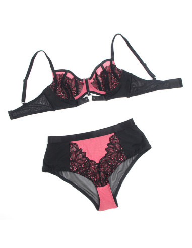 SUBBLIME 955571 CONJUNTO SUJETADOR CON CREMALLERA DE MALLA DE CHAROL ROSA S M