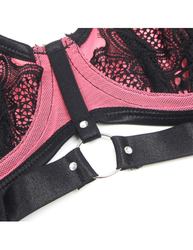 SUBBLIME 955571 CONJUNTO SUJETADOR CON CREMALLERA DE MALLA DE CHAROL ROSA S M