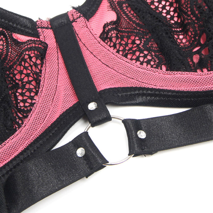 SUBBLIME 955588 CONJUNTO SUJETADOR CON CREMALLERA DE MALLA DE CHAROL ROSA L XL