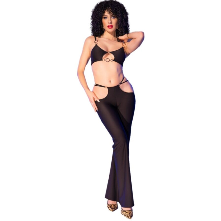 CHILIROSE CR 4851 SET TOP NEGRO Y LEGGINS CON COMPLEMENTOS DORADOS