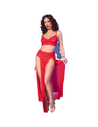 CHILIROSE CR 4850 SET TOP ROJO Y LEGGINS CON COMPLEMENTOS DORADOS S