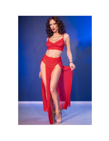 CHILIROSE CR 4850 SET TOP ROJO Y LEGGINS CON COMPLEMENTOS DORADOS S