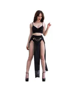 CHILIROSE CR 4672 TOP NEGRO FALDA Y TANGA CON CADENAS DORADAS S 2