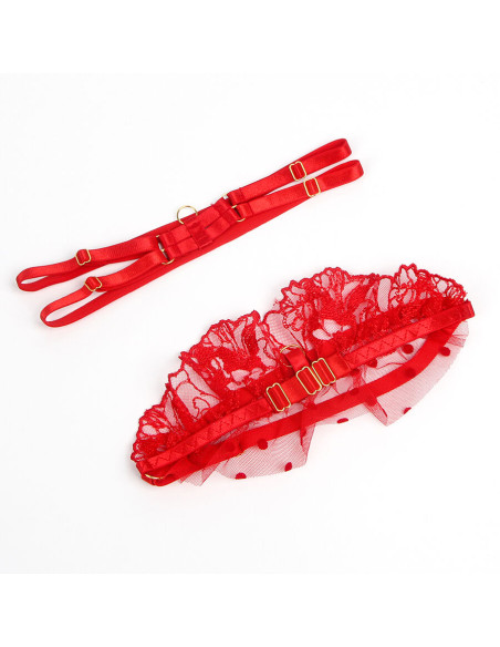 SUBBLIME 957506 CONJUNTO SUJETADOR Y LIGA DE ENCAJE ROJO S M