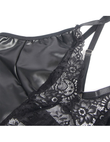 SUBBLIME 957520 VESTIDO DE CUERO CON ENCAJE FLORAL NEGRO S M