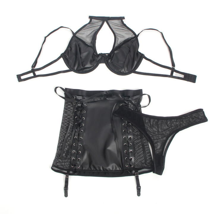 SUBBLIME 957582 CONJUNTO SUJETADOR Y FALDA DE CUERO NEGRO S M