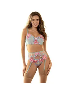 SUBBLIME 957643 CONJUNTO SUJETADOR Y LIGUERO CON BORDADOS DE FLORES ROSAS S M