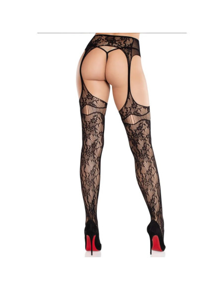 LEG AVENUE MEDIAS DE ENCAJE CON LIGAS NEGRO LEG AVENUE MEDIAS DE ENCAJE CON LIGAS NEGRO