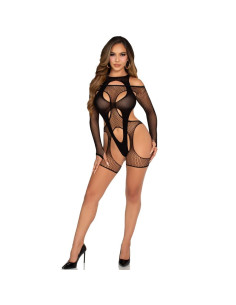 LEG AVENUE BODY DE REJILLA CON LIGA Y ARNES NEGRO 2