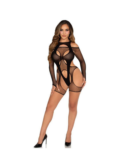 LEG AVENUE BODY DE REJILLA CON LIGA Y ARNES NEGRO LEG AVENUE BODY DE REJILLA CON LIGA Y ARNES NEGRO