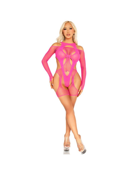 LEG AVENUE BODY DE REJILLA CON LIGA Y ARNES ROSA NEON LEG AVENUE BODY DE REJILLA CON LIGA Y ARNES ROSA NEON