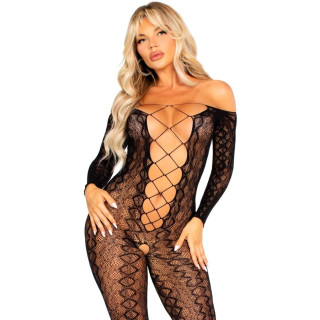 LEG AVENUE BODYSTOCKING SIN ENTREPIERNA DE ENCAJE DE SERPIENTE EXOTICA NEGRO