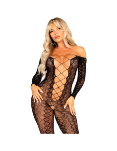 LEG AVENUE BODYSTOCKING SIN ENTREPIERNA DE ENCAJE DE SERPIENTE EXOTICA NEGRO