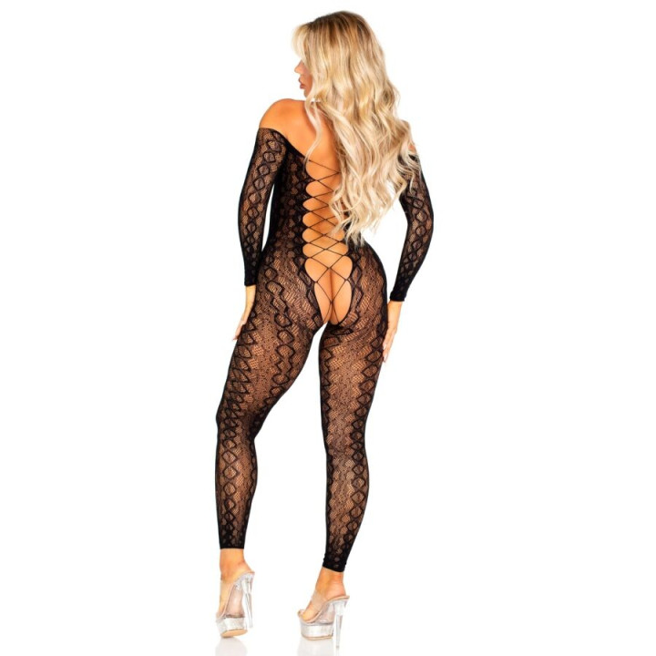LEG AVENUE BODYSTOCKING SIN ENTREPIERNA DE ENCAJE DE SERPIENTE EXOTICA NEGRO