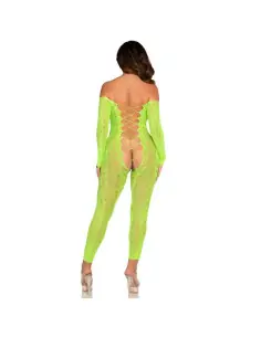 LEG AVENUE BODYSTOCKING SIN ENTREPIERNA DE ENCAJE DE SERPIENTE EXOTICA VERDE NEON 2