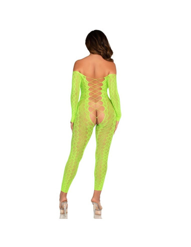 LEG AVENUE BODYSTOCKING SIN ENTREPIERNA DE ENCAJE DE SERPIENTE EXOTICA VERDE NEON