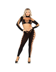 LEG AVENUE CROP TOP Y LEGGINGS CUT OUT SIN COSTURAS NEGRO