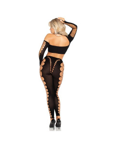LEG AVENUE CROP TOP Y LEGGINGS CUT OUT SIN COSTURAS NEGRO 2