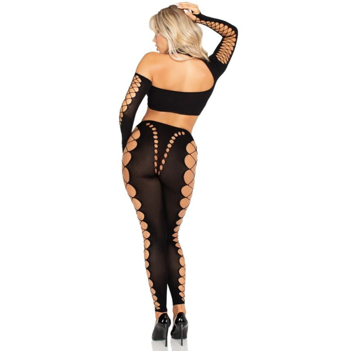 LEG AVENUE CROP TOP Y LEGGINGS CUT OUT SIN COSTURAS NEGRO