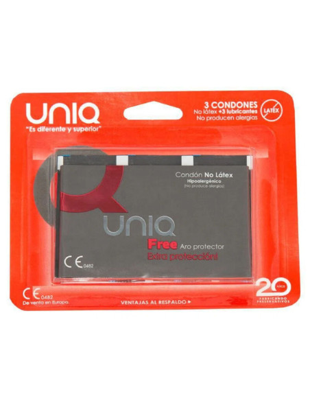 UNIQ FREE PRESERVATIVOS CON ARO PROTECTOR SIN LATEX 3 UNIDADES